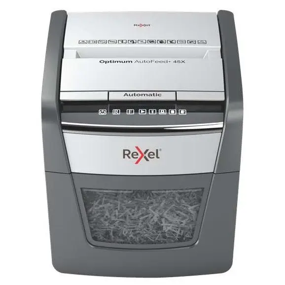 Rexel optimum autofeed 45x destructora automatica de corte en particulas- 20l - alimentacion automatica 45 hojas - ranura manual 6 hojas - anti atasco - 1