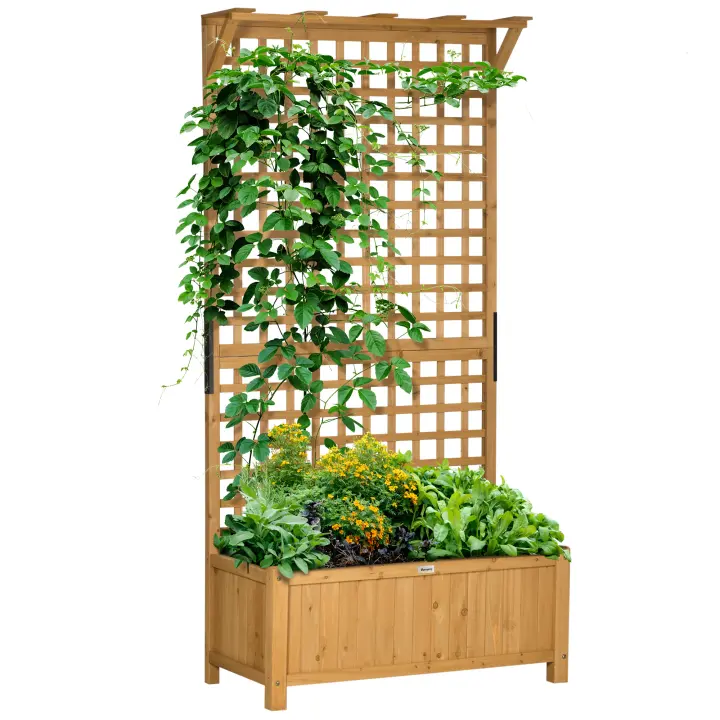 Outsunny Jardinera con Enrejado de Madera Macetero de Jardín con Soporte para Trepadora Cultivo de Plantas Flores Jardinera con Celosía para Patio Terraza 90x45x183 cm - 1