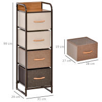 HOMCOM Cómoda con 4 Cajones de Tela Plegables, Cómoda para Dormitorio Estrecha con Marco Metálico, Cajonera para Espacios Pequeños, Sala de Estar, Vestidor, Baño, Multicolor - details 2