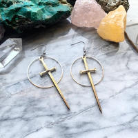 Pendientes Colgantes De Espada Gótica Para Mujer Joyería De Halloween Clásica Y Mística Regalo Elegante Con Doble Hoja Y Anillo - details 10