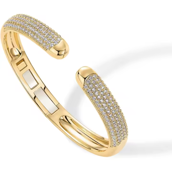 14K Chapado en Gold Cubic Zirconia Pave brazalete para Mujer | Brazalete Amarillo Gold 7 pulgadas - 1