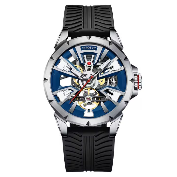 Reloj Mecánico Para Hombre SIBOTTE Con Tourbillon Y Esfera Luminosa Resistente Al Agua 50M Carcasa De Acero Inoxidable Cristal De Zafiro Lujo - 1