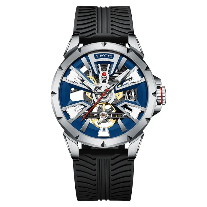 Reloj Mecánico Para Hombre SIBOTTE Con Tourbillon Y Esfera Luminosa Resistente Al Agua 50M Carcasa De Acero Inoxidable Cristal De Zafiro Lujo - 1
