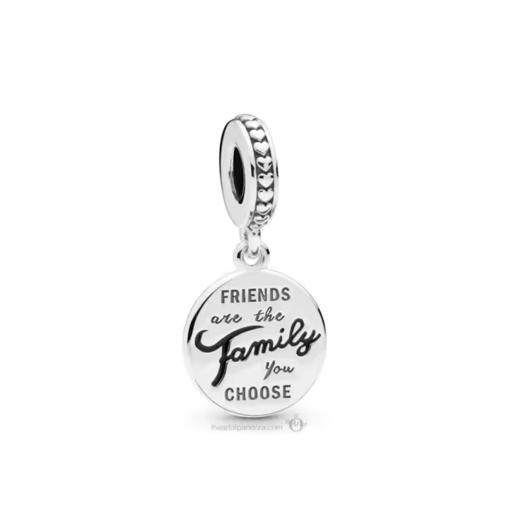 PANDORA Charm Colgante Plata de Ley Los Amigos Son Familia Esmalte Negro - 1