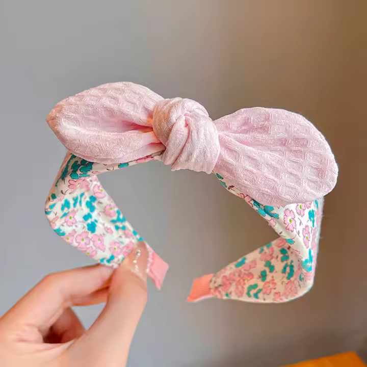 Diadema Amplia De Tela Con Orejas De Conejo Y Lazo Estilo Coreano Para Niñas Accesorio Adorable Para El Día a Día - 1
