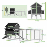 PawHut Gallinero de Exterior Madera Jaula Grande para 8-10 Gallinas Pollos con Recinto Corredor 2 Nidos Techo Asfáltico Bandeja Extraíble y Rampa 347x160x150 cm - details 2