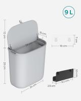 Cubo de Basura Colgante de 9L para Cocina - Montaje en Pared o Puerta de Armario, con Tapa para Residuos, Ideal para Debajo del Fregadero, Blanco o Gris - details 11