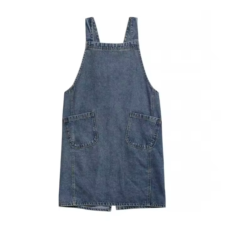 Delantal De Lona Algodón Puro Lavado Vaquero Para Publicidad Y Cocina Bib Overalls Material De Algodón Origen China - 1