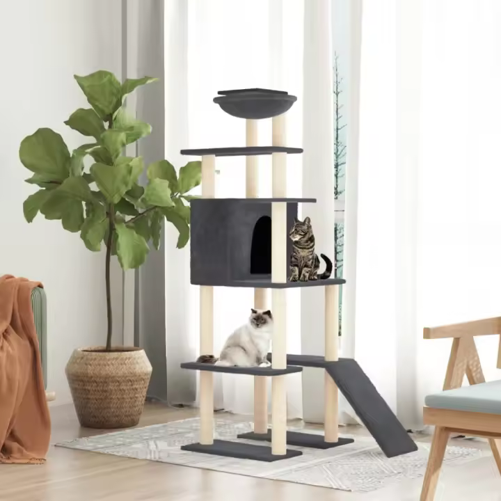 vidaXL RASCADOR PARA GATOS CON POSTES DE SISAL GRIS OSCURO 166 CM - 1