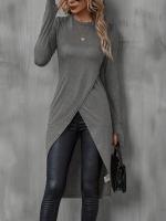 Camiseta Larga De Mujer Para Otoño 2024 Slimming Casual De Manga Regular Suave Algodón Estilo Oficina Longitud Rodilla - details 15