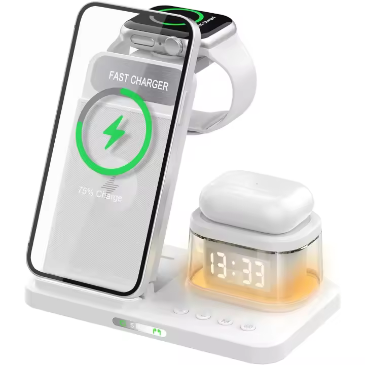 Cargador Inhalambrico iPhone 5 en 1 Led, Base Cargador, Airpods, Estación de Carga Apple para Viajes y Hogar - 1