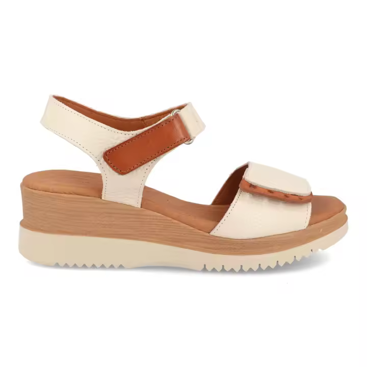 Sandalia de Cuña en Piel con Velcro para Señora marca Bda 8001 color beige - 1