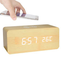 Reloj De Alarma Digital De Madera Con Carga Inalámbrica Reloj LED Con Hora Fecha Temperatura Para Escritorio Oficina Lado Del Cama Moderno - details 6