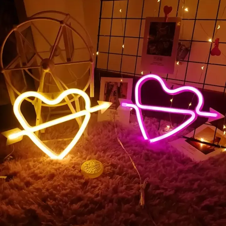 Lámpara De Neón LED Corazón Cupido Para Decoración De Pared Fiesta De Boda Habitación Tienda Regalo Con Carga USB Y Caso De Batería Forma De Corazón Amor Modelado Luz Nocturna - 1