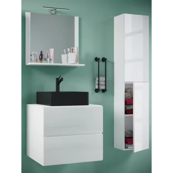 Mueble de lavabo de 4 piezas Lavabo Conjunto de muebles de baño Lavabo Lendas-BL Ancho 60 cm L Cajón Mueble de lavabo de 4 piezas Lavabo Conjunto de muebles de baño Lavabo Lendas-BL Ancho 60 cm L Cajón - 1