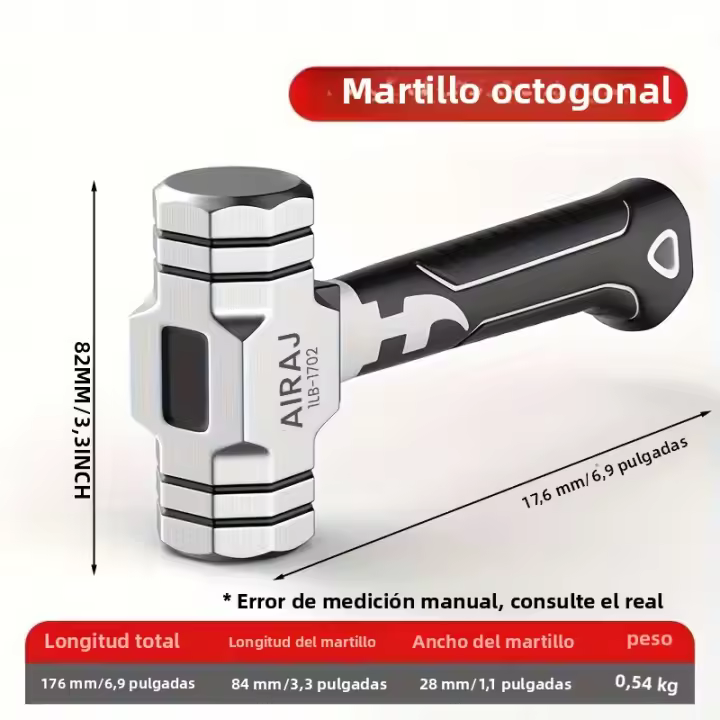 Martillo Pequeño AIRAJ Martillo De Grueso Octagonal Multifuncional Con Cabeza De Martillo Para Fijar Clavos Y Uso En Carpintería - 1