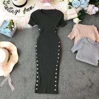 Vestido Elegante Para Mujer 2023 Nuevo Verano Tejido Oficina Vestido De Rodilla Bodycon De Alta Calidad Con Botones Para Oficina - details 4