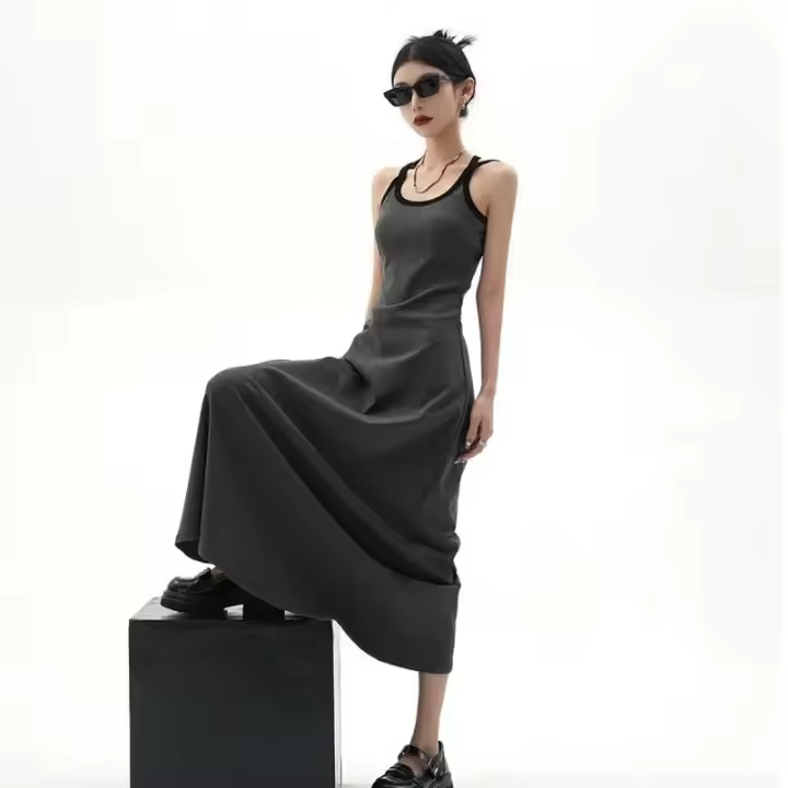 Nuevo Vestido Oscuro De Verano Con Hombros Descubiertos Y Sin Mangas Para Mujer Vestido A-Line De Pierna Larga Estilo Sexy Y Club - 1