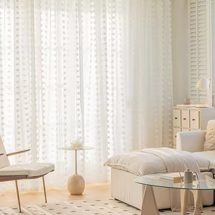 Cortina De Tules Suave Y Dulce Para Decoración De Habitaciones De Niñas Con Bolitas De Peluche Rod Pocket Translúcida Para El Hogar - 1