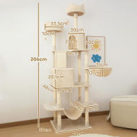 PawHut Árbol Rascador para Gatos Grande Altura 206 cm Árbol para Gatos Torre para Gatos con Plataformas Cuevas Bolas Colgantes y Hamacas - details 2