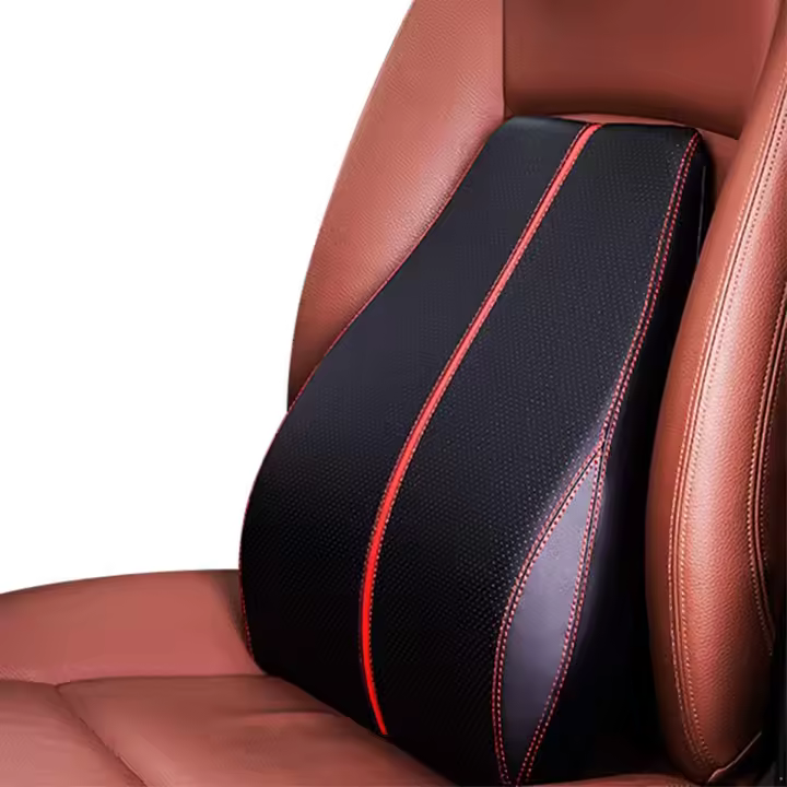 Cojín lumbar de cuero PU para silla familiar de coche (negro y rojo, cojín lumbar) - 1