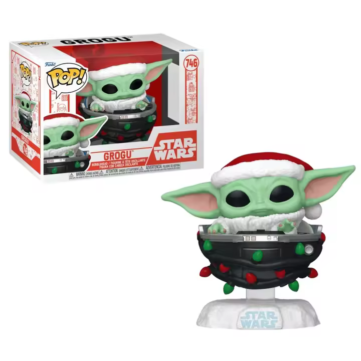 FUNKO POP! THE MANDALORIAN – GROGU CON GORRO DE PAPÁ NOEL EN COCHECITO, 80010, Nº746, PRODUCTO CON LICENCIA OFICIAL - 1