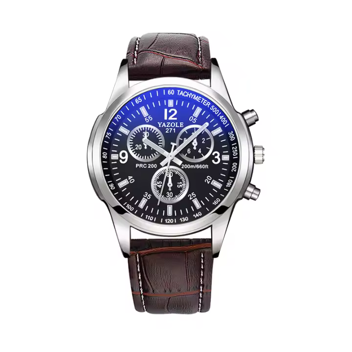 Reloj De Pulsera De Cuero Para Hombre YAZOLE Lujo Deportivo Militar Luminoso Quart Caso De Aleación Resistente Al Agua - 1