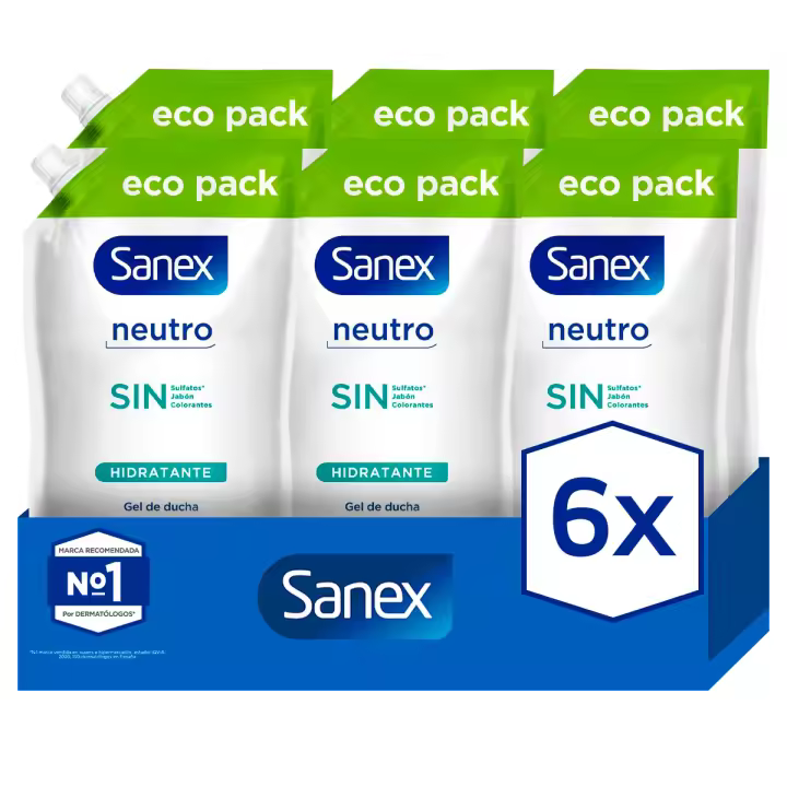 Recambio de Gel de Ducha Sanex Neutro Hidratante 950 ml Pack de 6 - 1