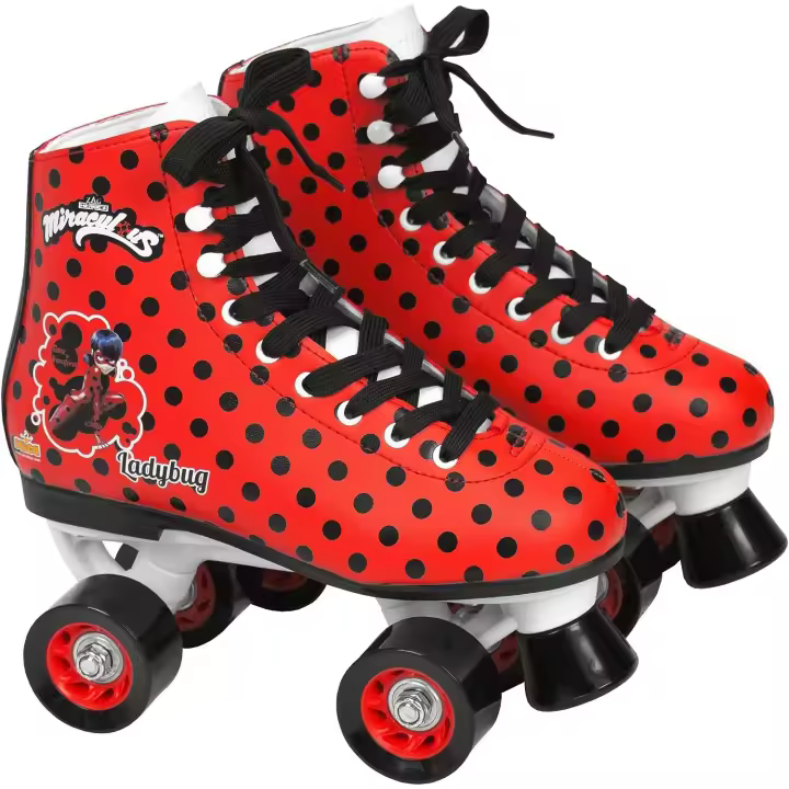 Patines de bota con cordones, patines de 4 ruedas, con diseños de Ladybug, Lunares, Color Rojo y Negro  (5836-5837-5838-5839) Varias tallas.+ REGALO CASCO  Para principiantes. Calidad al mejor precio. De acuerdo a la normativa CE. +5 años - 1
