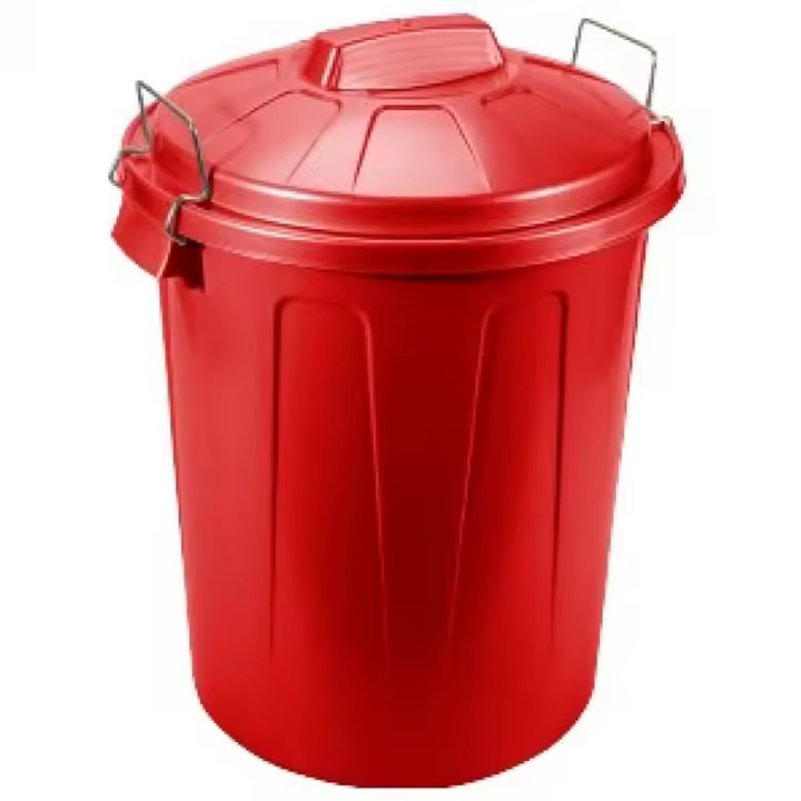 Tradineur - Cubo de basura con asas metálicas y tapa, plástico resistente, contenedor de residuos, papelera, reciclaje, industrial, hogar, fabricado en España (Rojo, 70 litros) - 1