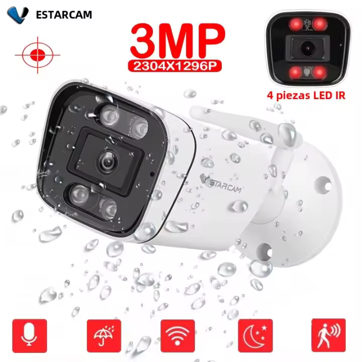 Cámara De Seguridad VStarcam 3MP HD Exterior Con Visión Nocturna Infrarroja Alarma Audio Bidireccional IP67 Impermeable Para Casa - 1