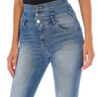 MET-Pantalon Tejano Largo efecto gastado de tejido elástico 10DBF0807 para Mujer