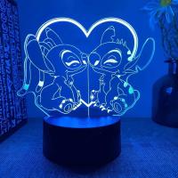 Lámpara De Noche 3D Ilusión Stitch Con Control Remoto Y Toque Inteligente Decoración De Habitación Regalo De Cumpleaños Día De San Valentín Navidad - details 0