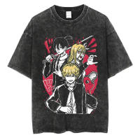 Camiseta Vintage Washed Chainsaw Man Anime Para Hombres Harajuku Oversize Tee Algodón Moda Streetwear Unisex Tops Ajustable - details 9
