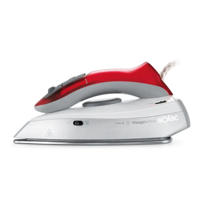 Solac - Plancha de vapor Viaggio Pro 1100W  Plancha de viaje  Bivoltaje 120-240V  Caudal vapor regulable 0-10g/min  Compacta  Mango abatible  Vapor vertical  Suela cerámica  Vaso de llenado - 1