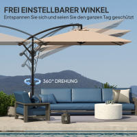 Outsunny Parasol Voladizo Ø 260 cm Parasol con Protección UV 50 + Parasol con Cabeña Impermeable con Soporte, Cubierta, Cabeña, Resistente al Viento, Parasol de Mercado Parasol Balcón Terraza Parasol Jardín Inclinable Kaki - details 1