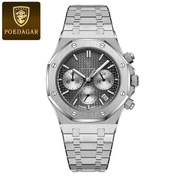 Reloj De Pulsera Para Hombre POEDAGAR Lujo Resistente Al Agua Con Manecillas Luminosas Cronógrafo Acero Inoxidable Cuarzo Reloj Hombre - 1