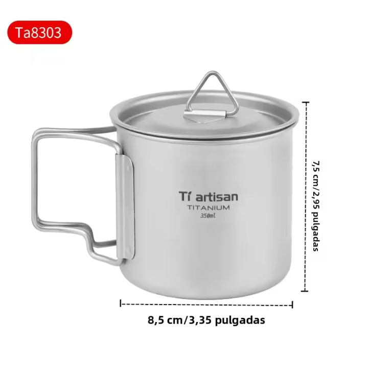 Tiartisan Taza De Camping Ultraligera De Titanio Portátil Con Manija Plegable 750ml 450ml 350ml Para Agua Y Té - 1