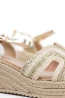 Lyla Wang Sandalias doradas con cuña de esparto, diseño con strass y correa  con hebilla ajustable - details 1