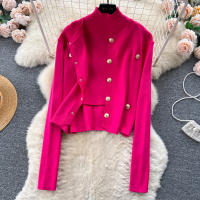 Conjunto De Ropa De Mujer REALEFT Otoño Invierno 3 Piezas Traje De Tejido Knitted Cardigan De Botón Sencillo Y Tops Falda Elegante Para Oficina - details 21