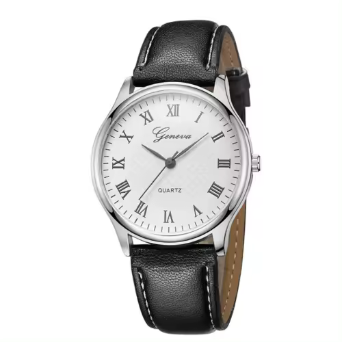 Reloj De Cuarzo Moderno Para Hombre En Color Negro Con Correa De Cuero Grande Y Dial Resistentes Al Choque Y Con Fecha - 1