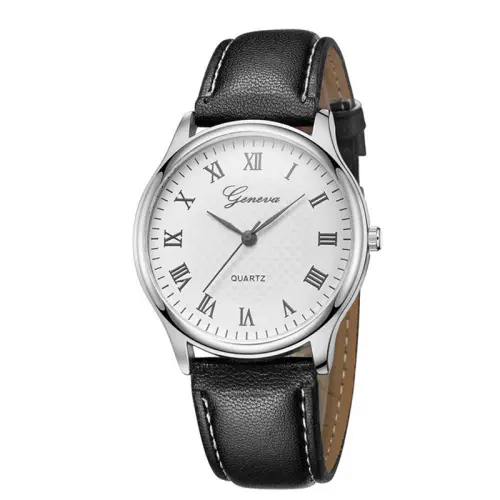 Reloj De Cuarzo Moderno Para Hombre En Color Negro Con Correa De Cuero Grande Y Dial Resistentes Al Choque Y Con Fecha - 1