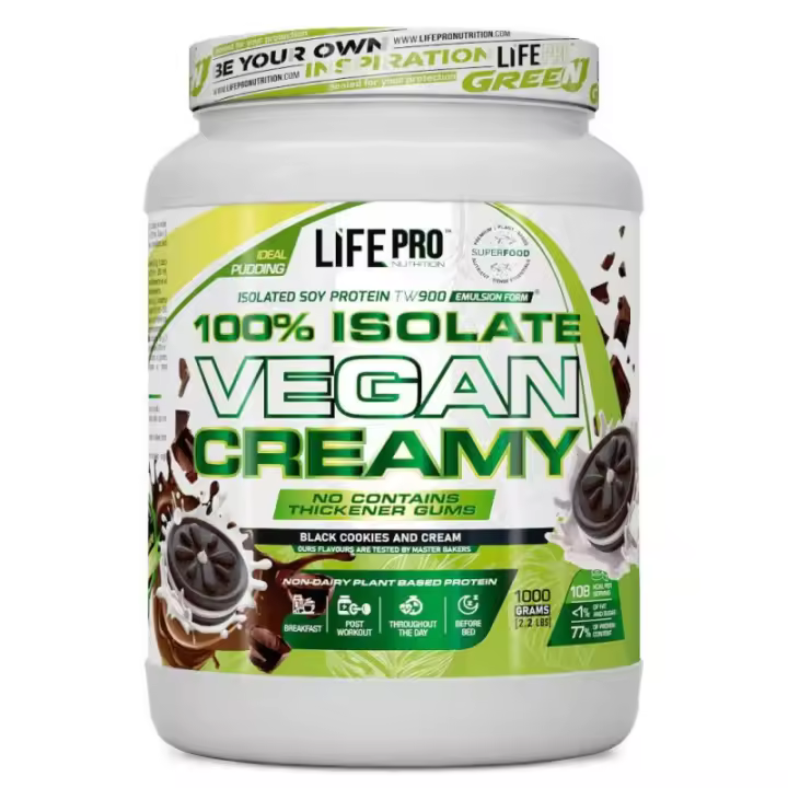 LIFE PRO NUTRITION ISOLATE VEGAN CREAMY 1KG - Proteína de Origen Vegetal Muy Cremosa - Ideal para Dietas Veganas/Vegetarianas - 1