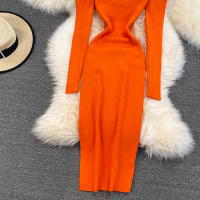 Vestido REALEFT De Mujer Otoño Invierno Con Cuello Cuadrado Manga Larga Y Acolchado De Puff Trasero Lateral Split Midi Casual - details 13
