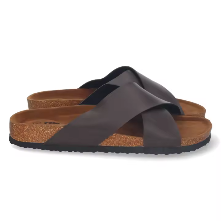 Sandalias planas de pala cruzada para hombre color marrón - 1