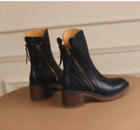 Botas Cortas De Cuero Para Mujer Otoño Invierno Con Tacón Chunky Cierre De Cremallera Botas De Tobillo Plataforma Modernas Talla Grande Confort Transpirables - details 15