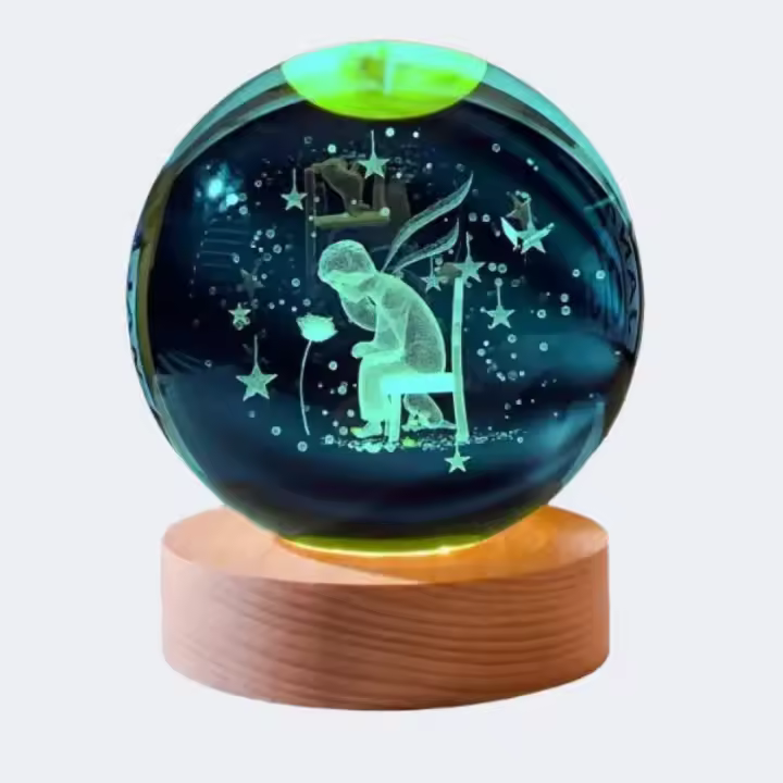Bola De Cristal 3D Con Base De Madera Colorida Decoración Para Estudio Regalos De Cumpleaños Y Graduación Luz Nocturna Sin Bombillas Incluidas - 1