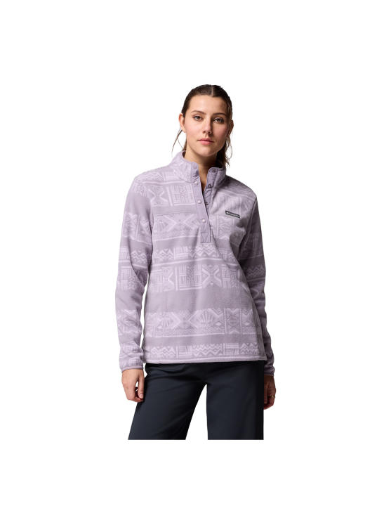 Sudadera Forro Polar Mujer Columbia Benton Springs Printed 1/2 Snap - Morado Atemporal, Talla B2X, Forro Polar MTR 250g de Nylon y Poliéster, Ideal para Temporada FW25, Versatilidad y Comodidad en un