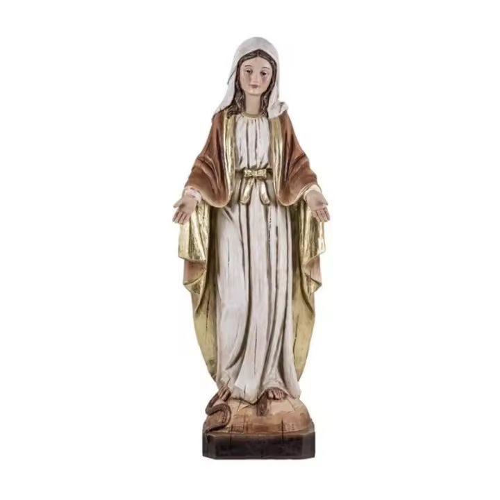 Virgen Milagrosa figura religiosa 30 cm. imagen resina color madera clara - 1