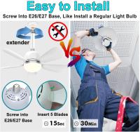 Luz de ventilador con Zócalo, ventilador de techo with Luz y Control Remote, ventilador with Zócalo E26, ventilador de techo Pequeño atornillado Silencioso con flujo de aire para dormitorio, Sala de estar, Cocina - details 0